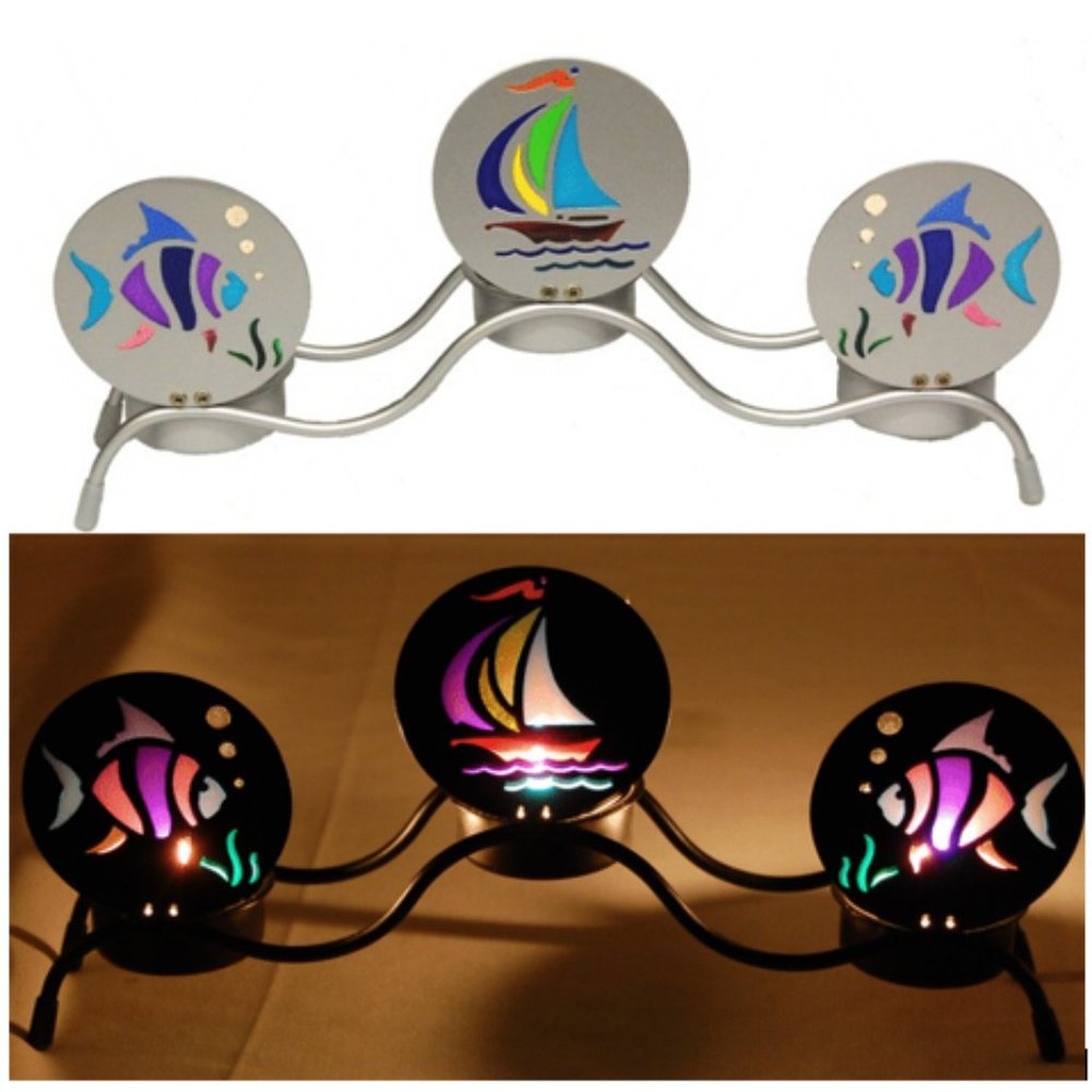 3 Piece Silver Fish & Sailboat - Tealight Candle Holder